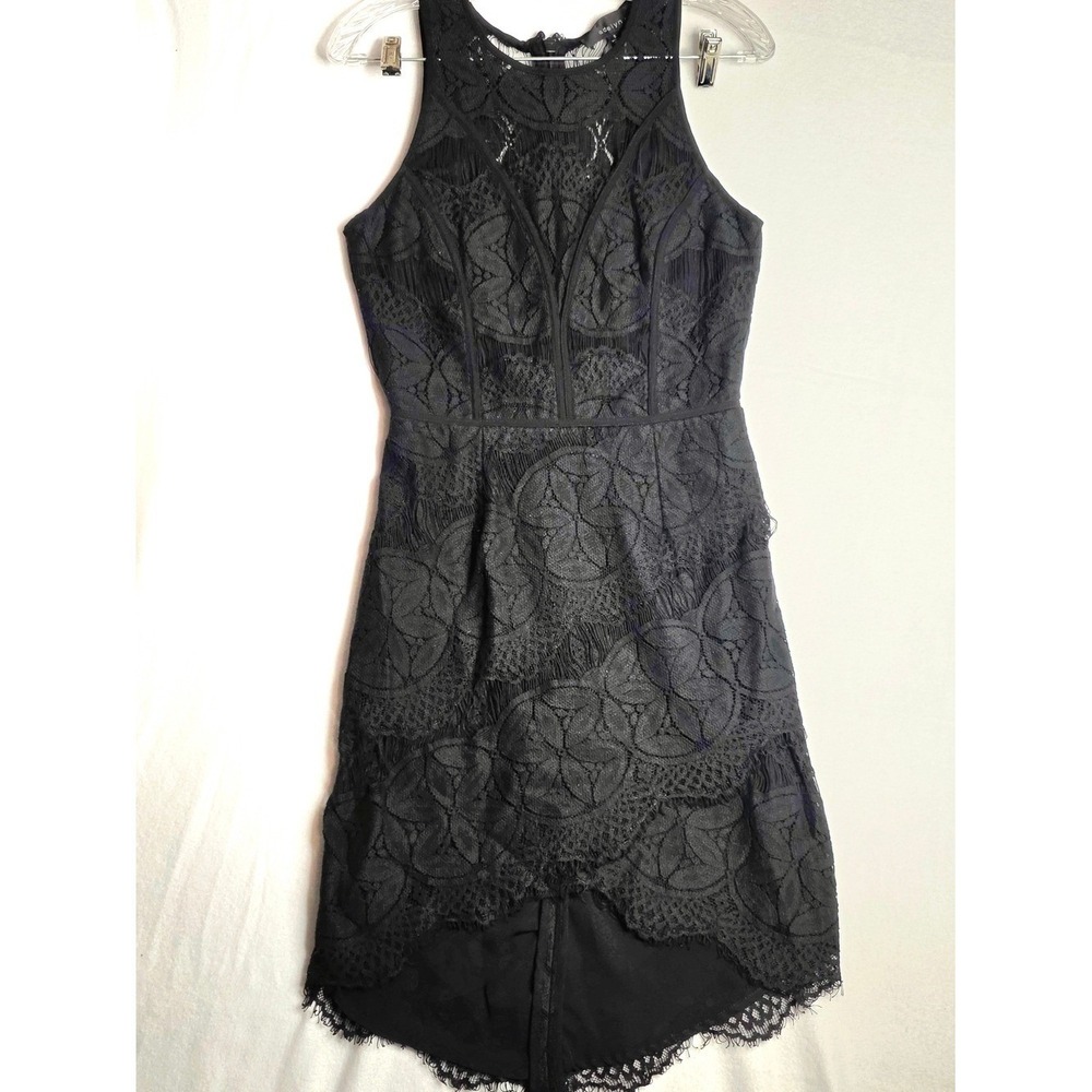 Adelyn Rae Black Lace High Neck Sleeveless Cocktail Dress High Low Hem Size S
